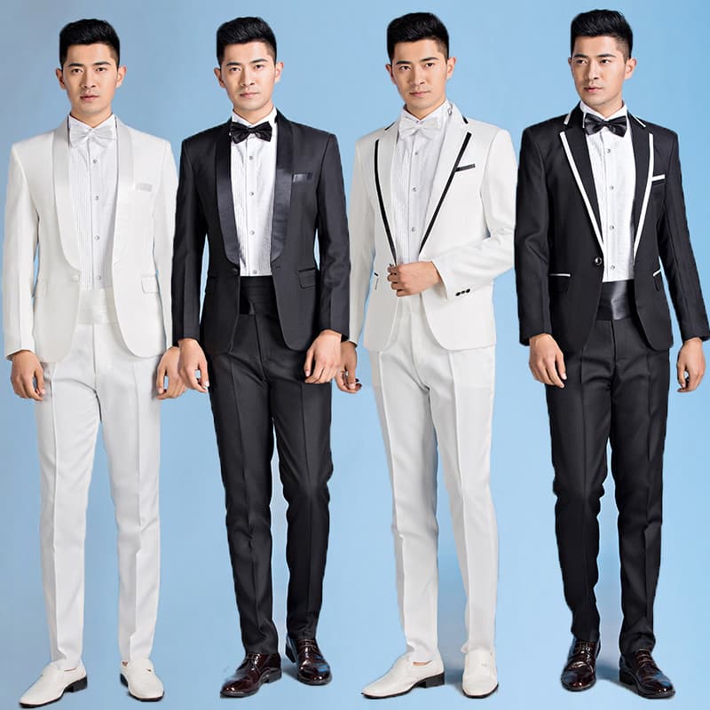 Novo preto branco vestido de casamento masculino roupas do padrinho anfitrião palco coro traje estúdio Plus Size roupas
