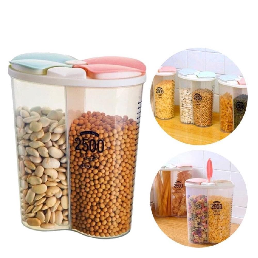 POTE DUPLO PORTA MANTIMENTOS MULTIUSO DISPENSER SABAO EM PO MACARRAO BOLACHA CEREAIS COZINHA LAVANDERIA 2500ML BPA FREE