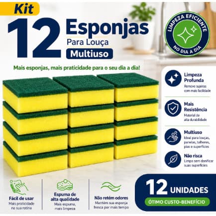 Kit 12 Esponjas de Lavar Louça Buchas Multiuso Para Limpezas Em Geral