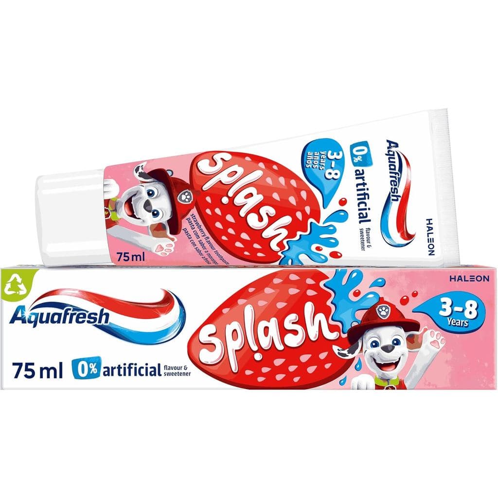 Pasta de Dente Aquafresh Paw Patrol Splash 3-8 anos, Pasta de dente infantil, Sabor Morango, 75ml