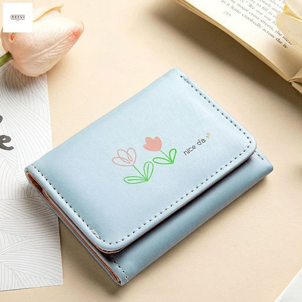 Carteira Curta Tri-Fold Simples Estilo Coreano-Material Plutonium
