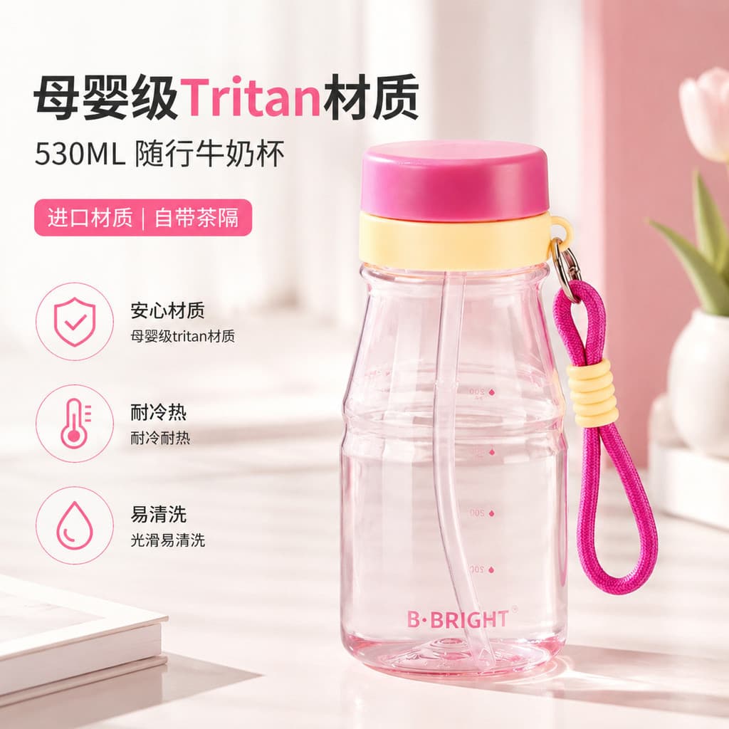 Copo de água infantil Tritan 530ml Copo de palha selado portátil para estudantes Copo portátil fofo