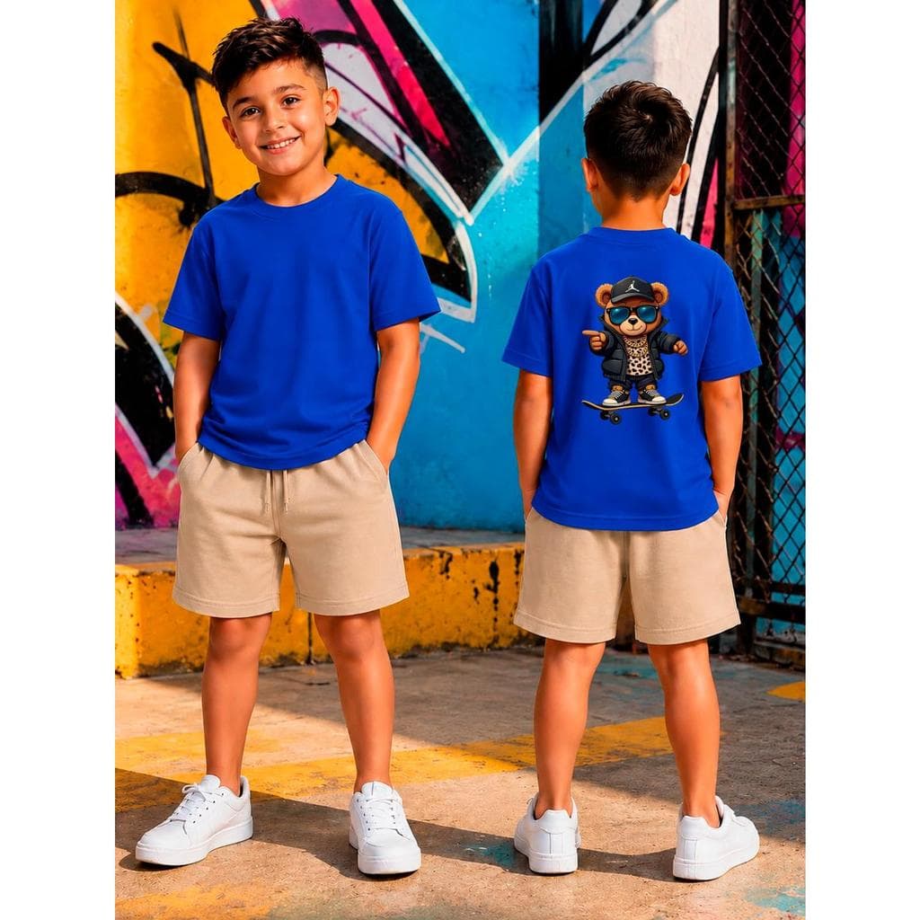 Conjunto Infantil Camiseta + Bermuda Safari FRENTE COSTA URSO SKATE COSTA para Menino Estilo Casual e Confortável