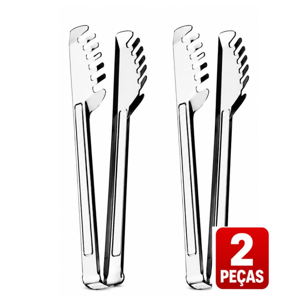 Kit 2 Pegadores de Massa em Aço Inox 20cm com Garras Ideal para Servir Massas, Saladas Alimentos Praticidade