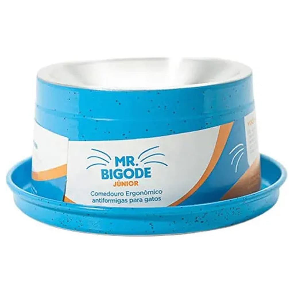 Comedouro Elevado Gatos Mr Bigode JR NF Pet 140ml Azul Antiformigas Ergonômico