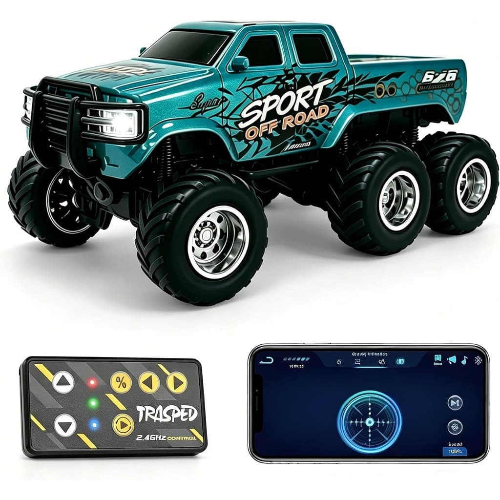 1/64 Mini Rc Monster Truck 6x6 Carro Remoto Off Road Para Crianças E Adultos | De Metal Resistente 3 Velocidades Control