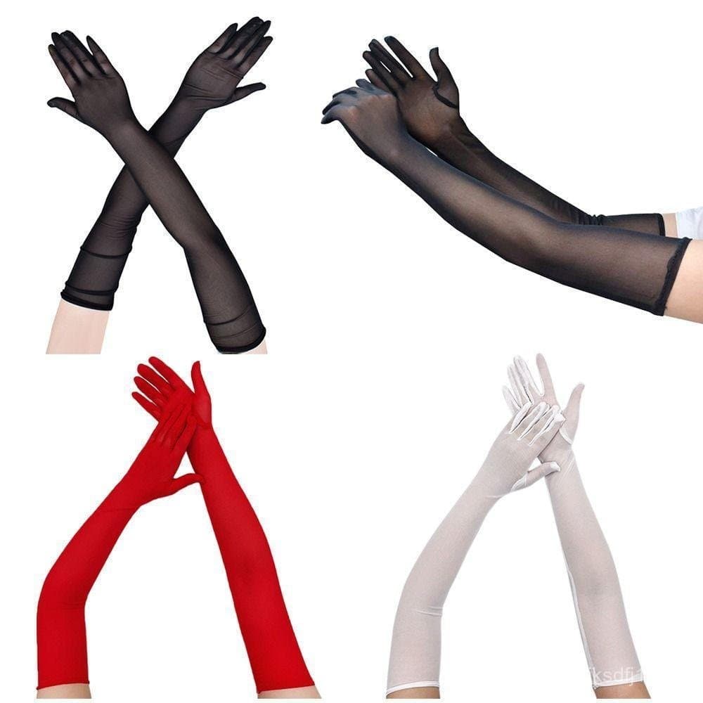 MIOSHOP Luvas De Malha Anti-UV Preto Vestido De Festa Dedo Longo Condução Luva De Carro Elasticidade