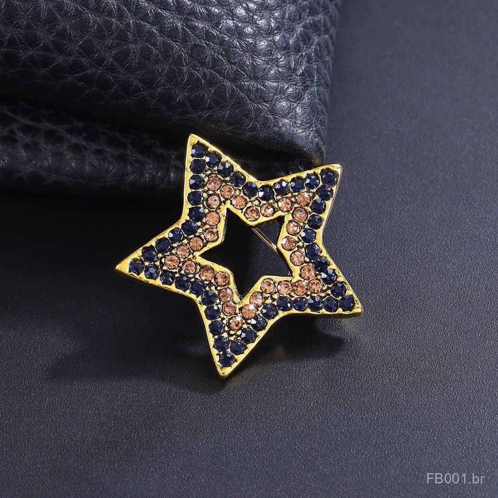 Broche de lapela elegante, broche de estrela de cinco pontas para jaqueta, acessório elegante, broche de estrela com str