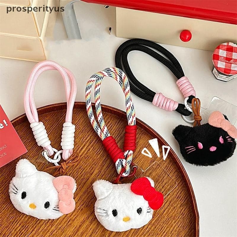[prosperityus] Boneca de pelúcia Sanrio Hello Kitty com corda, pingente decorativo para capa de celular feminina, acessó