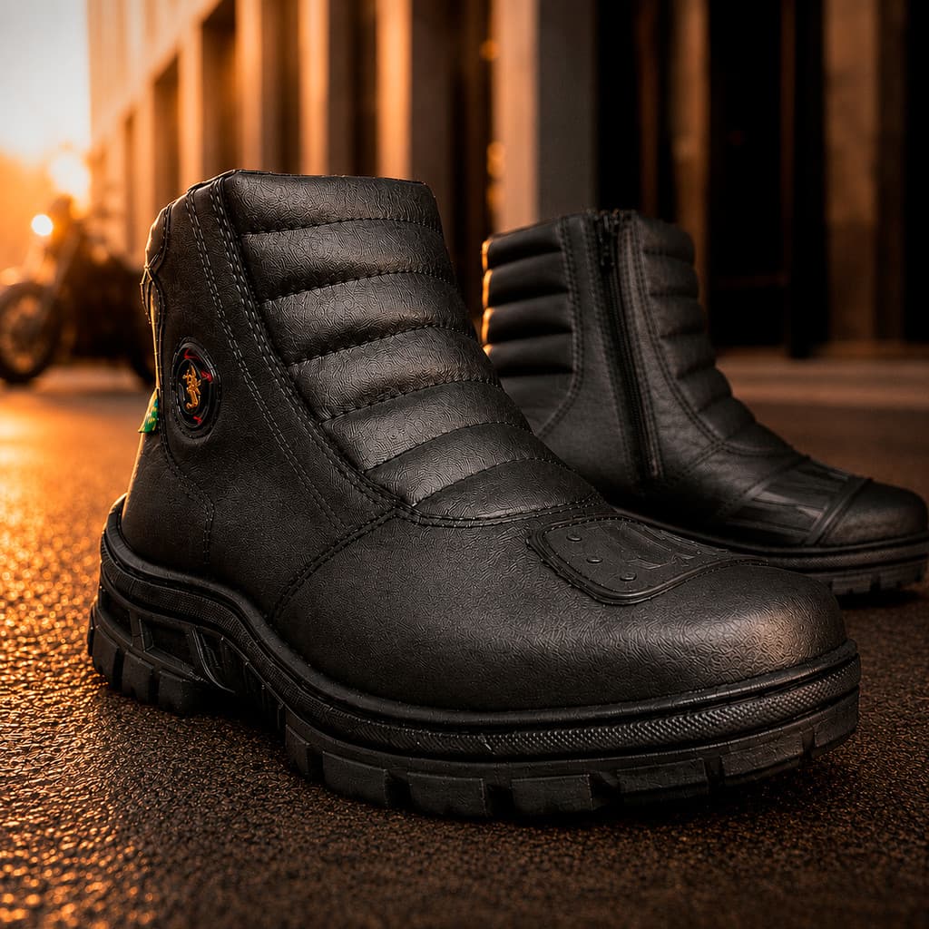 Bota Motociclista Masculina Couro Ecológico Premium Zíper Moto Segurança Conforto Extremo Antiderrapante Street Force