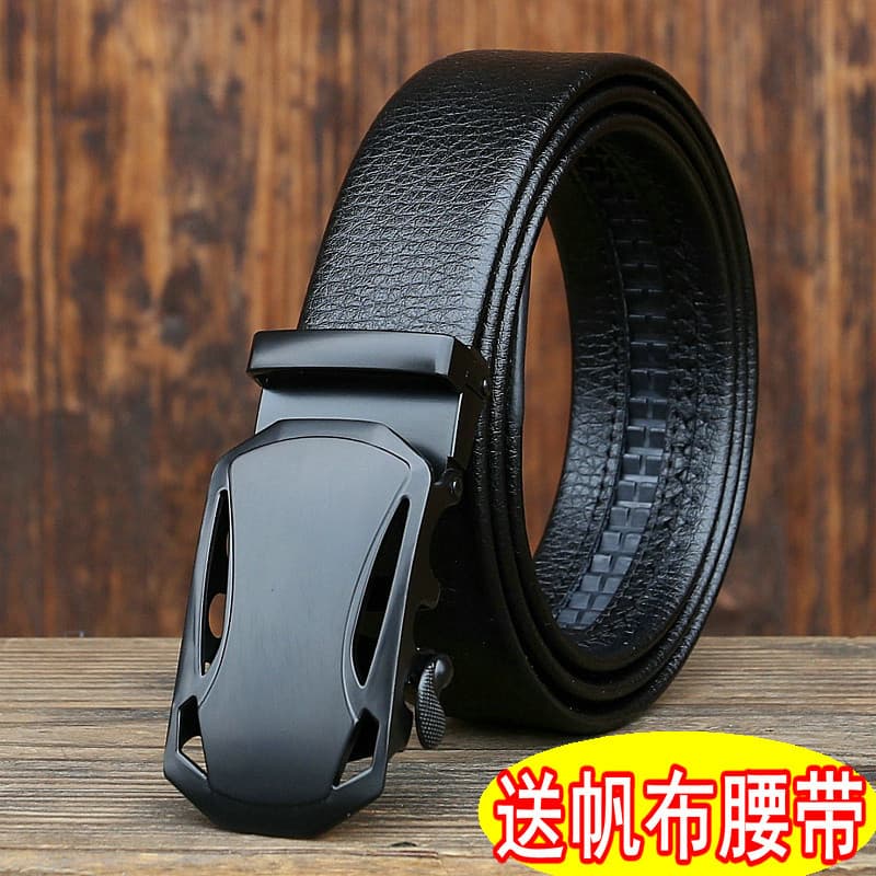 Cinto de lona grátis couro genuíno cinto masculino calças genuínas cinto fivela automática preto na moda masculino macio