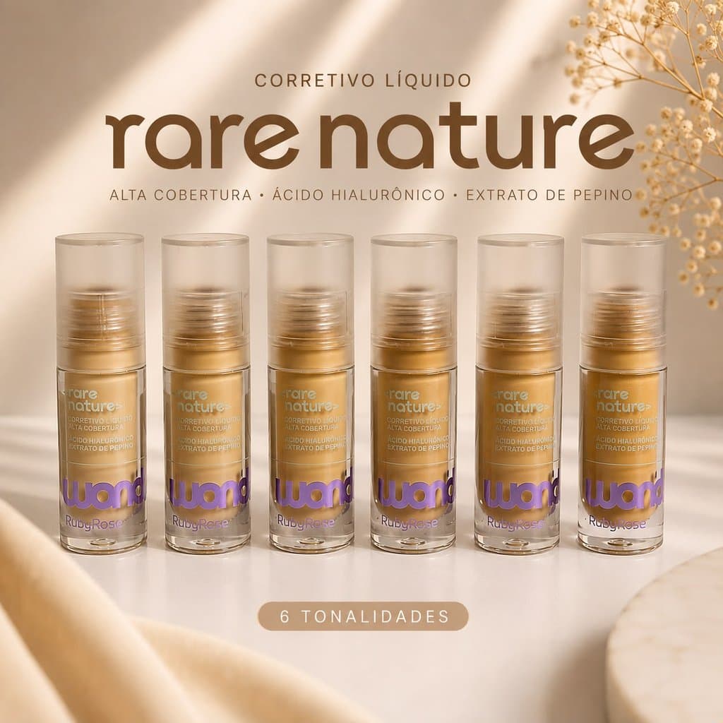 CORRETIVO WONDER Líquido Ruby Rose Rare Nature Cobertura para Olheiras Ácido Hialurônico e Pepino 7g