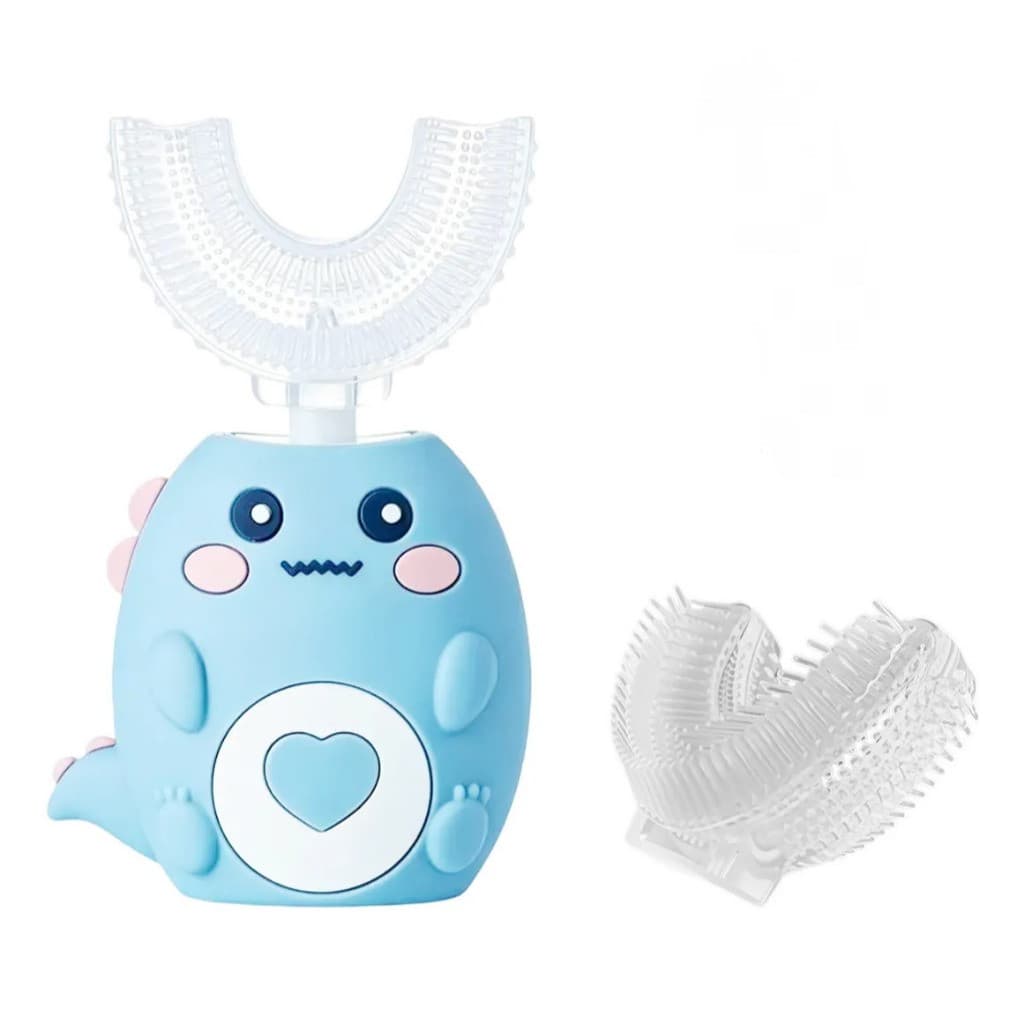 Escova de Dente Infantil Elétrica Formato U 360° Silicone Macio 2 Modos