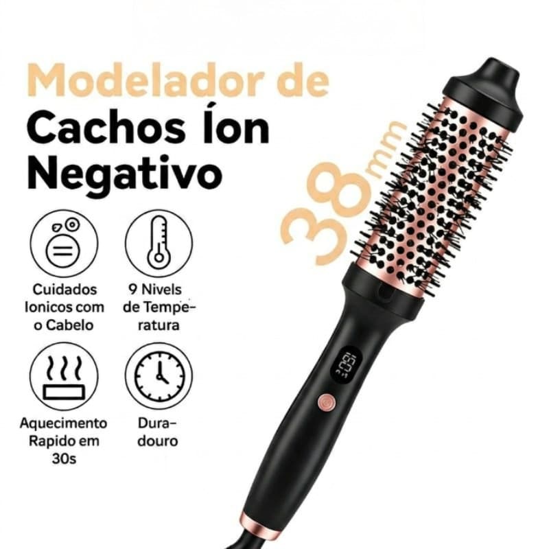 Modelador de cabelo com Escova Secadora Alisadora Eletrica 3 Em 1 Bivolt Alisa Modela Com Led Anti Friz
