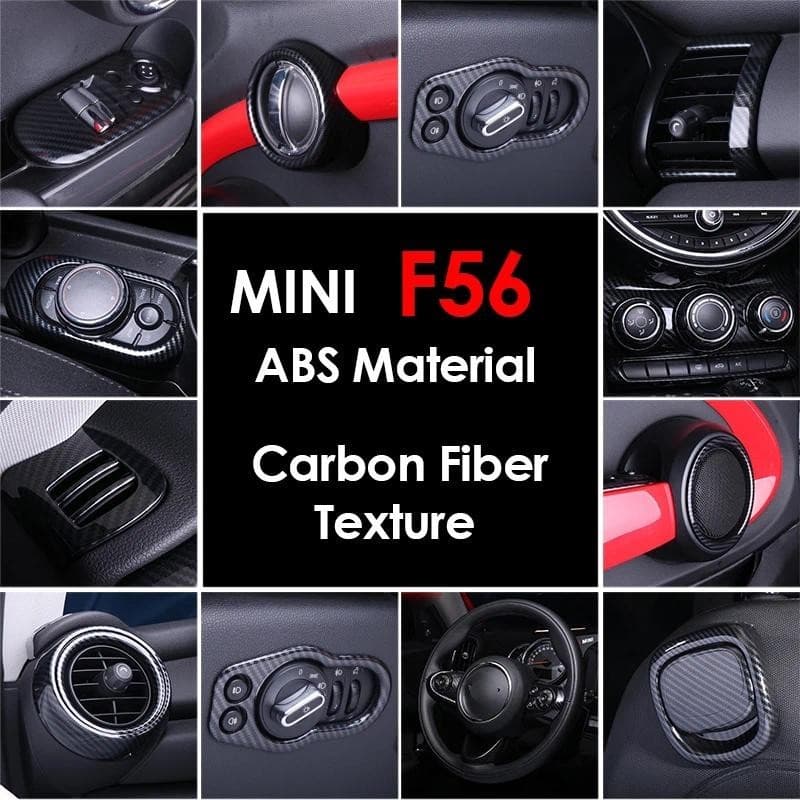 AMBERMILE Para Mini Cooper F56 Acessórios Interior Do Carro Textura De Fibra De Carbono Console Saída De Ar Porta Alto-F