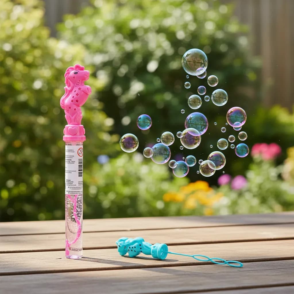 Bastão Bolha de Sabão Unicórnio 25cm Brinquedo Infantil Faz Bolhas para Crianças Meninas Festa Presente Diversão ao Ar