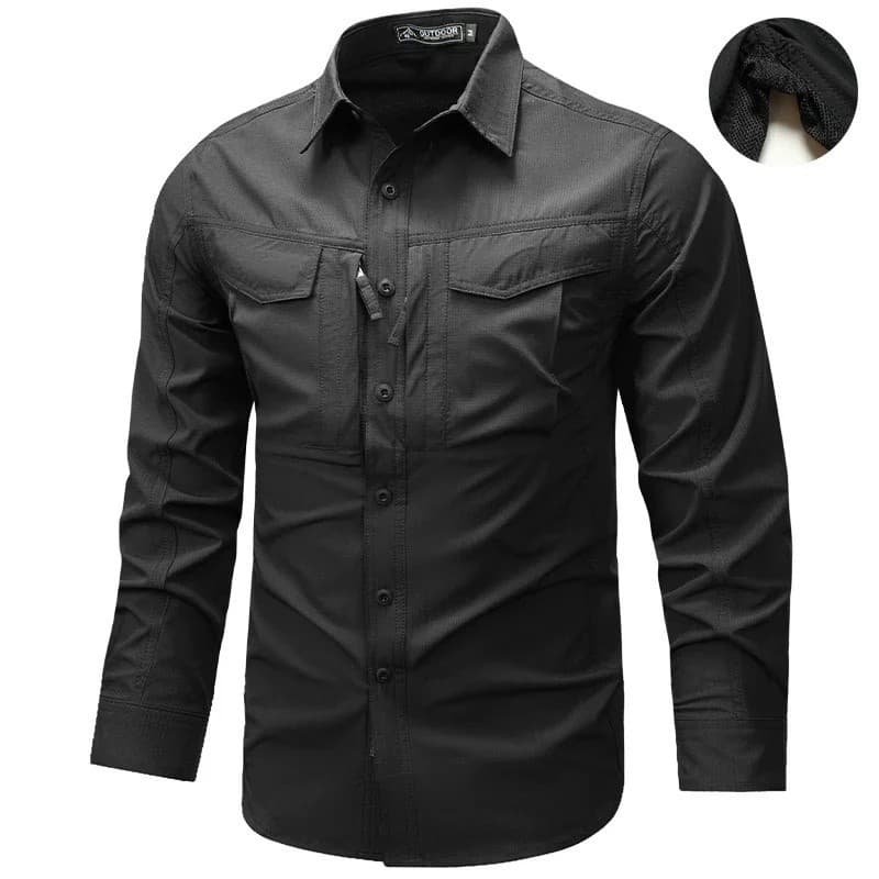 Primavera outono masculino de manga comprida camisa de trabalho tático passeio multifuncional bolso de secagem rápida mo