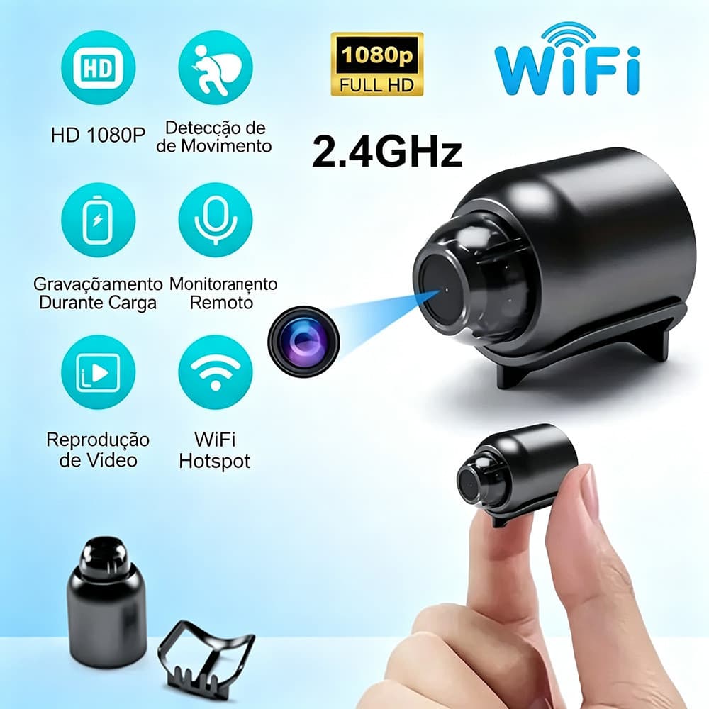 Mini Câmera De Segurança WiFi, 1080P HD, Visão Noturna Infravermelha, Detecção De Movimento