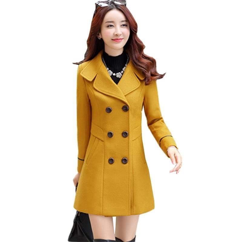 Feminino Mistura De Lã Quente Longo Outono Inverno Casaco Plus Size Fino Ajuste Lapela Cashmere Outerwear .