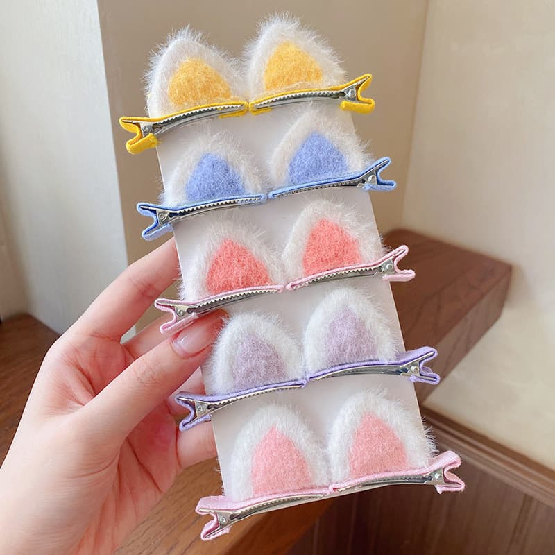 Presilha de cabelo em formato de bico de pato com orelhas de gato de pelúcia, acessório de cabelo fofo para meninas e cr