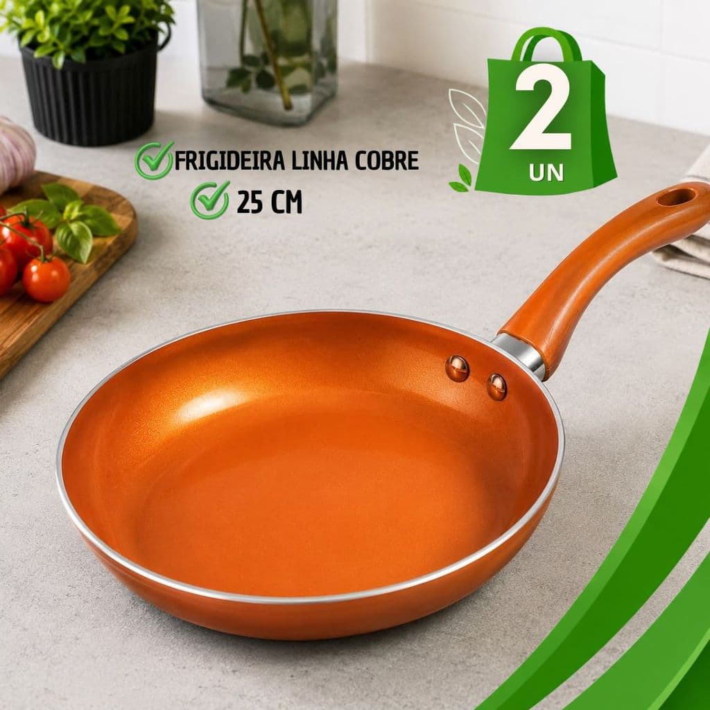 Frigideira Antiaderente Cerâmica 25Cm Para Panqueca Tapioca Ovos Estilo Cobre Não Gruda