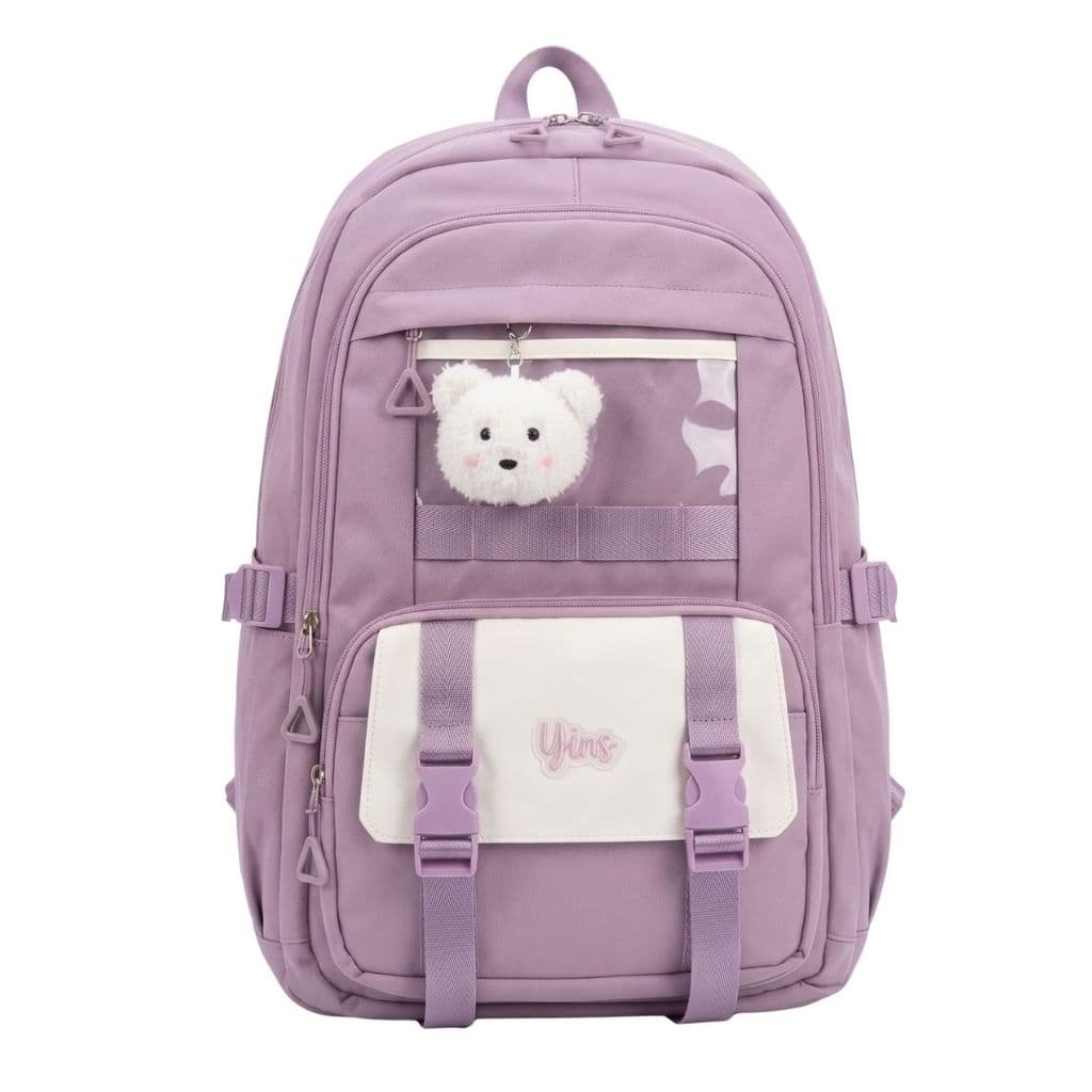 Mochila Feminina Escolar Faculdade Resistente Pompom Ursinho Casual