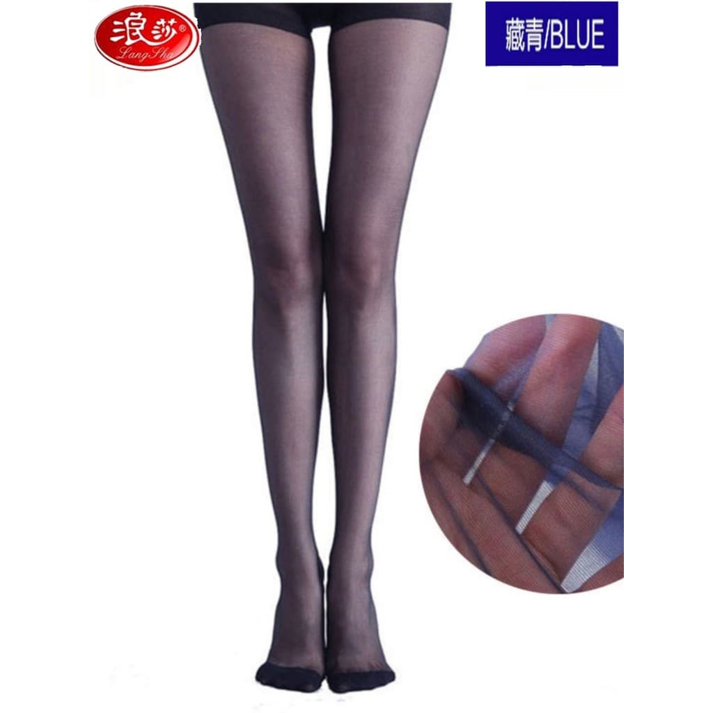 Langsha meias femininas coloridas primavera verão Ultra-fino núcleo-fiado sensação de seda com virilha meia-calça azul m
