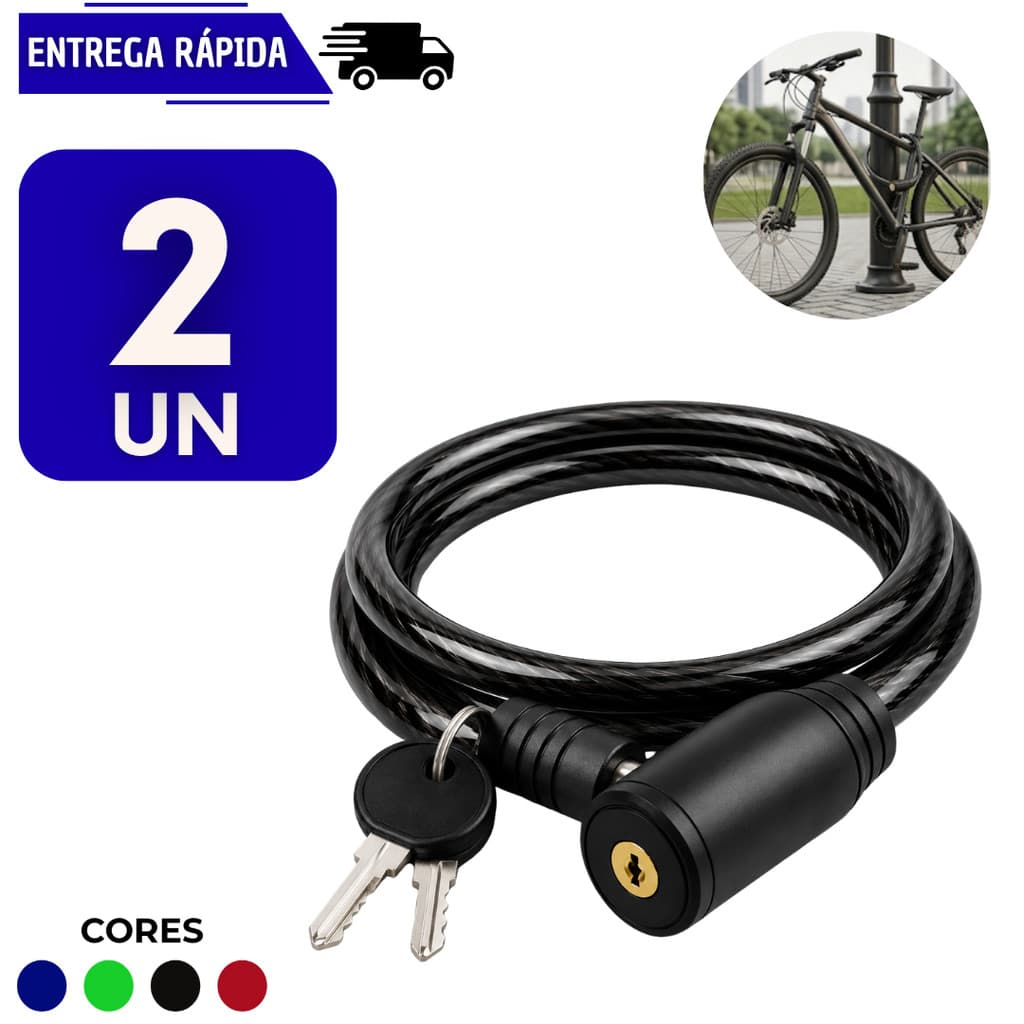 2 Corrente Cadeado Cabo De Segurança Em Aço Para Moto Bicicleta Trava Com Chave Bike Antifurto Grossa Resistente