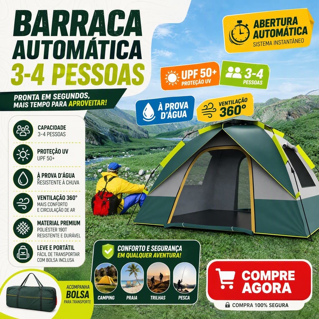 Barraca portátil de 200x210x135cm Barraca de acampamento dupla à prova d'água para 4 pessoas