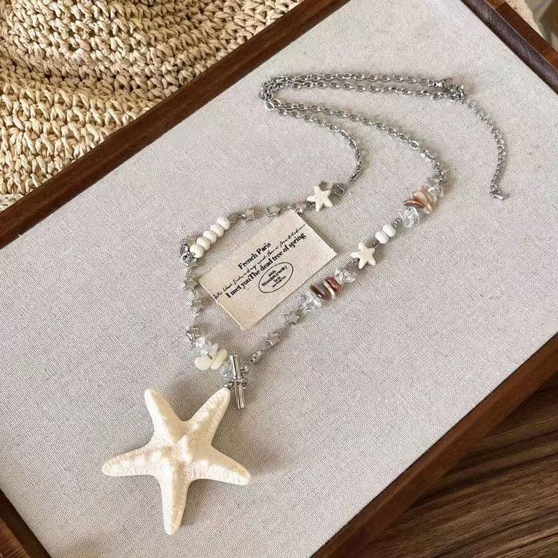 Ilha de férias dopamina cor estrela do mar frisado colar feminino férias à beira-mar clavícula corrente longo Halter ace
