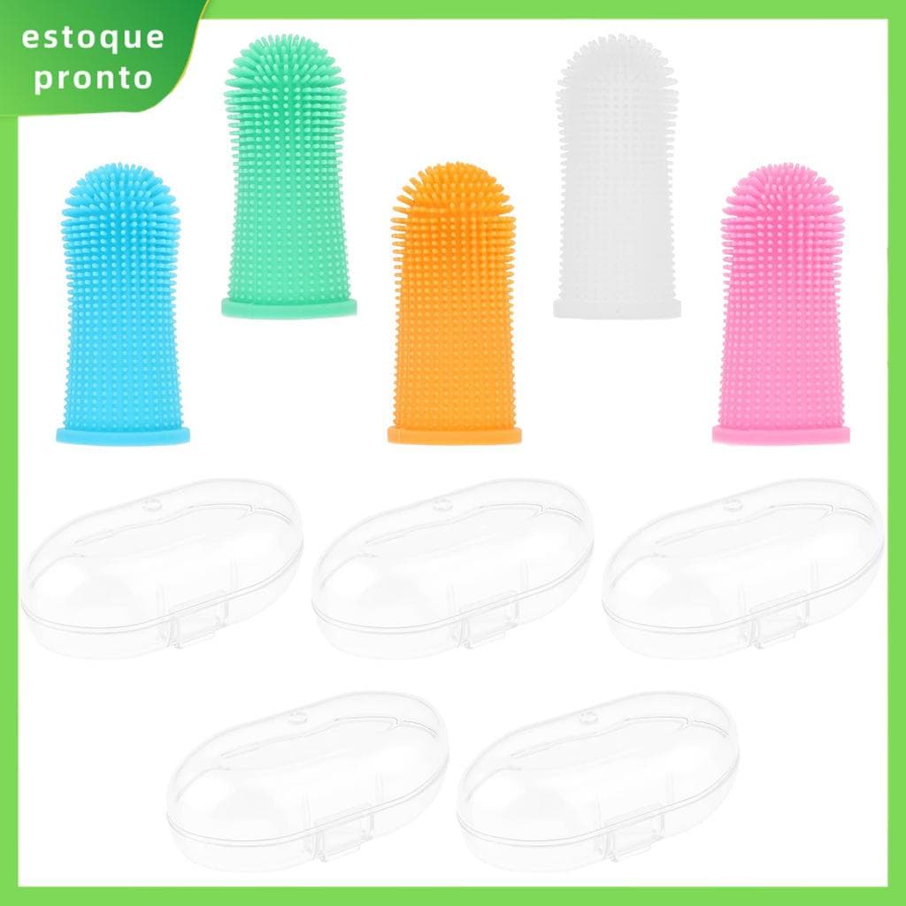 5 Peças Escova De Dedo Para Animais De Estimação Dentes De Silicone SHOPSKC0516