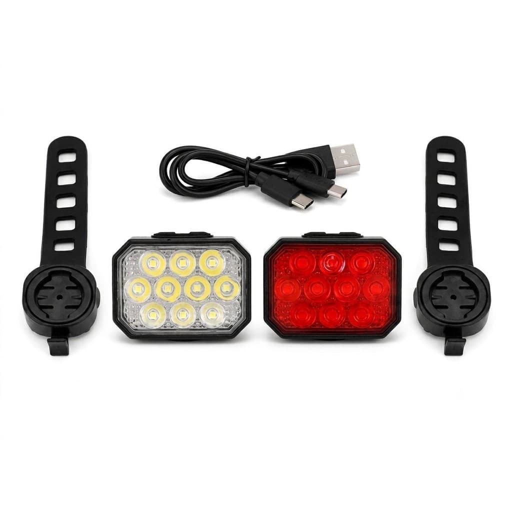 Kit Lanterna e Farol Bicicleta Potente 6 Leds Recarregável Preto