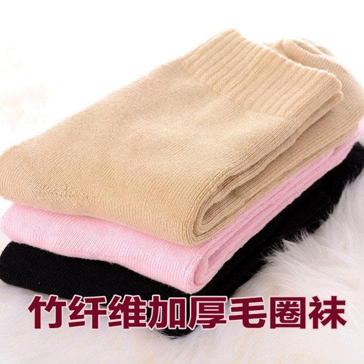 Meias de toalha femininas de fibra de bambu de inverno meias grossas