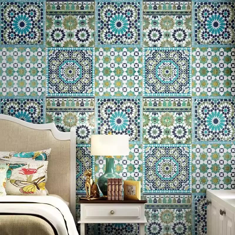 Papel de parede sem costura estilo boêmio 3d, sala de estar, quarto, sala de jantar, sudeste asiático, tailandês, fundo