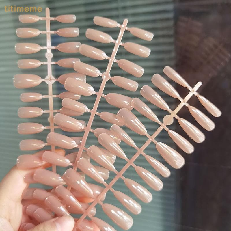 tr 30 Pçs Simples Cor Da Pele Rosa Unhas Falsas Conjunto De Longas Imprensa Em Cobertura Completa Ferramentas De Manicur