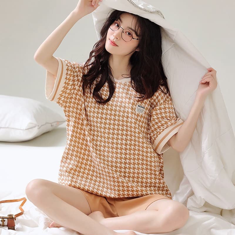 2022 novo estilo pijamas femininos verão puro algodão de manga curta Shorts de algodão pulôver coreano Casual Homewear t