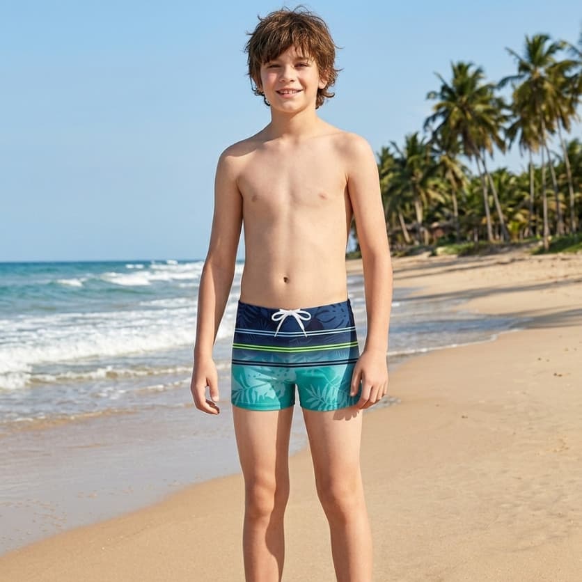 Sunga Boxer Infantil Juvenil Menino Praia Piscina Com Cordão De Regulagem Estampa Tropical Degradê Forrada 8 a 16 Anos