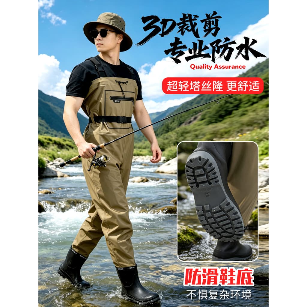 Calças de chuva masculinas com botas de chuva Equipamento de captura marítima à prova d'água de uma peça Garfo de couro