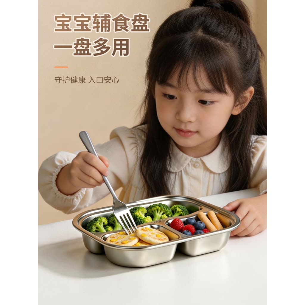 Compartimento para prato de jantar infantil, prato de jantar de aço inoxidável 316, utensílios de mesa para jardim de in