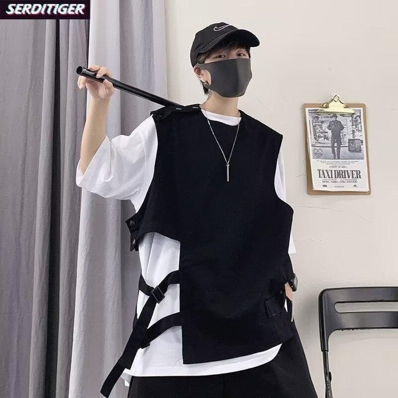 2026 Colete sem mangas com costura funcional Irregular estilo Hong Kong exclusivo Hip-Hop All-Match
