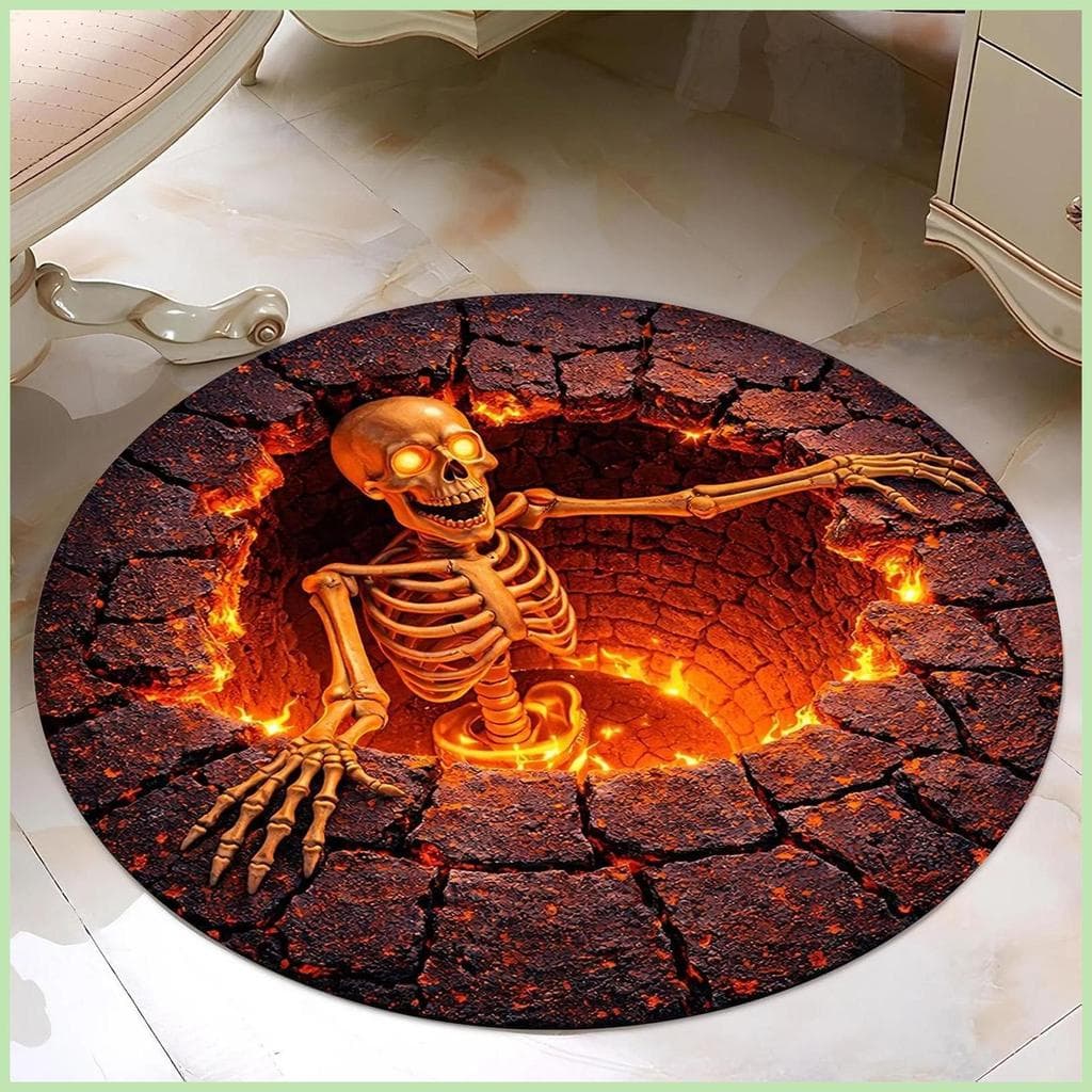 Esqueleto Tapete Redondo Halloween Ilusão Óptica Antiderrapante Assustador Festival Quarto Para Entrada kagli1br