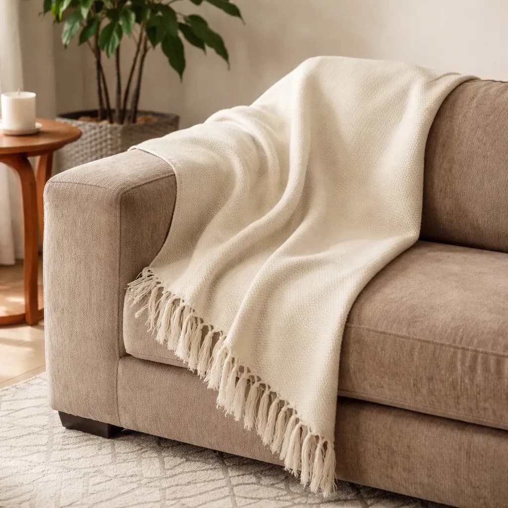 Manta Sofá Decorativa Cru Off White 100% Algodão 1,20 X 2,00