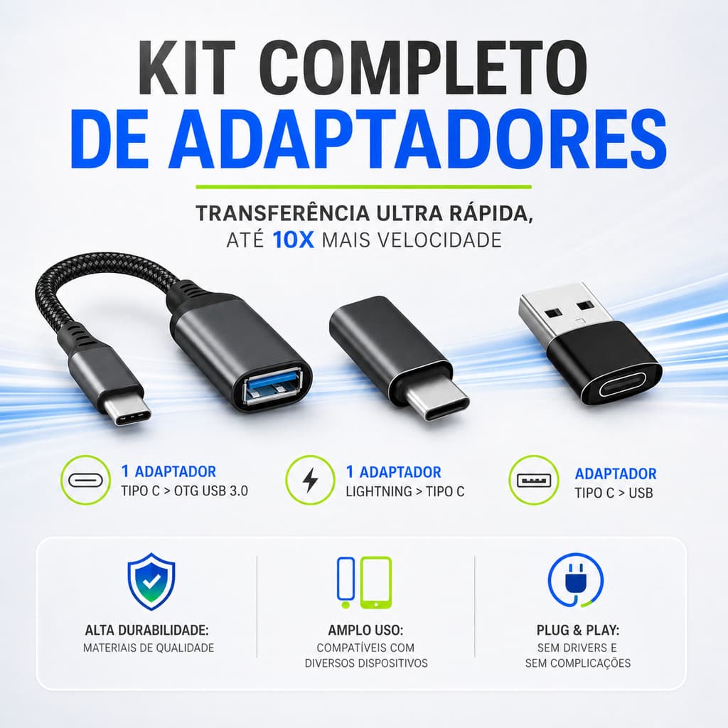 Kit 3 Unidades De Adaptadores Lightning Usb, Otg USB 3.0, Adaptador Tipo C Para USB