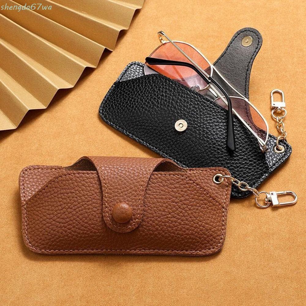 Estojo de óculos de couro Shengda com chaveiro, feito de material PU, portátil, elegante, estojo protetor SOXQ.