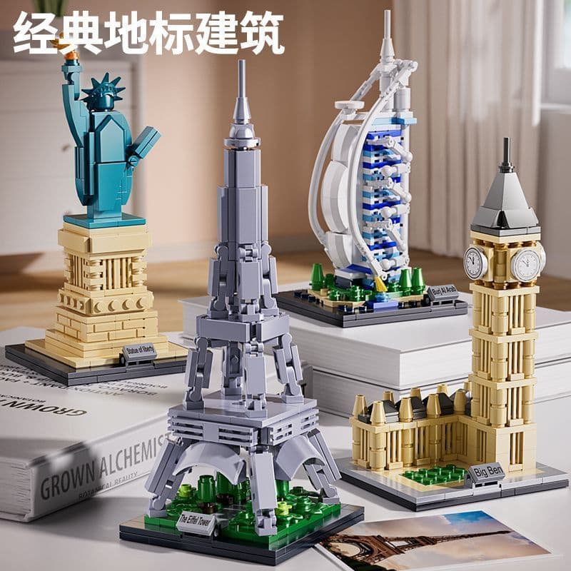 Compatível Lego City Building Series Torre Eiffel Taj Mahal montado bloco de construção brinquedo presente