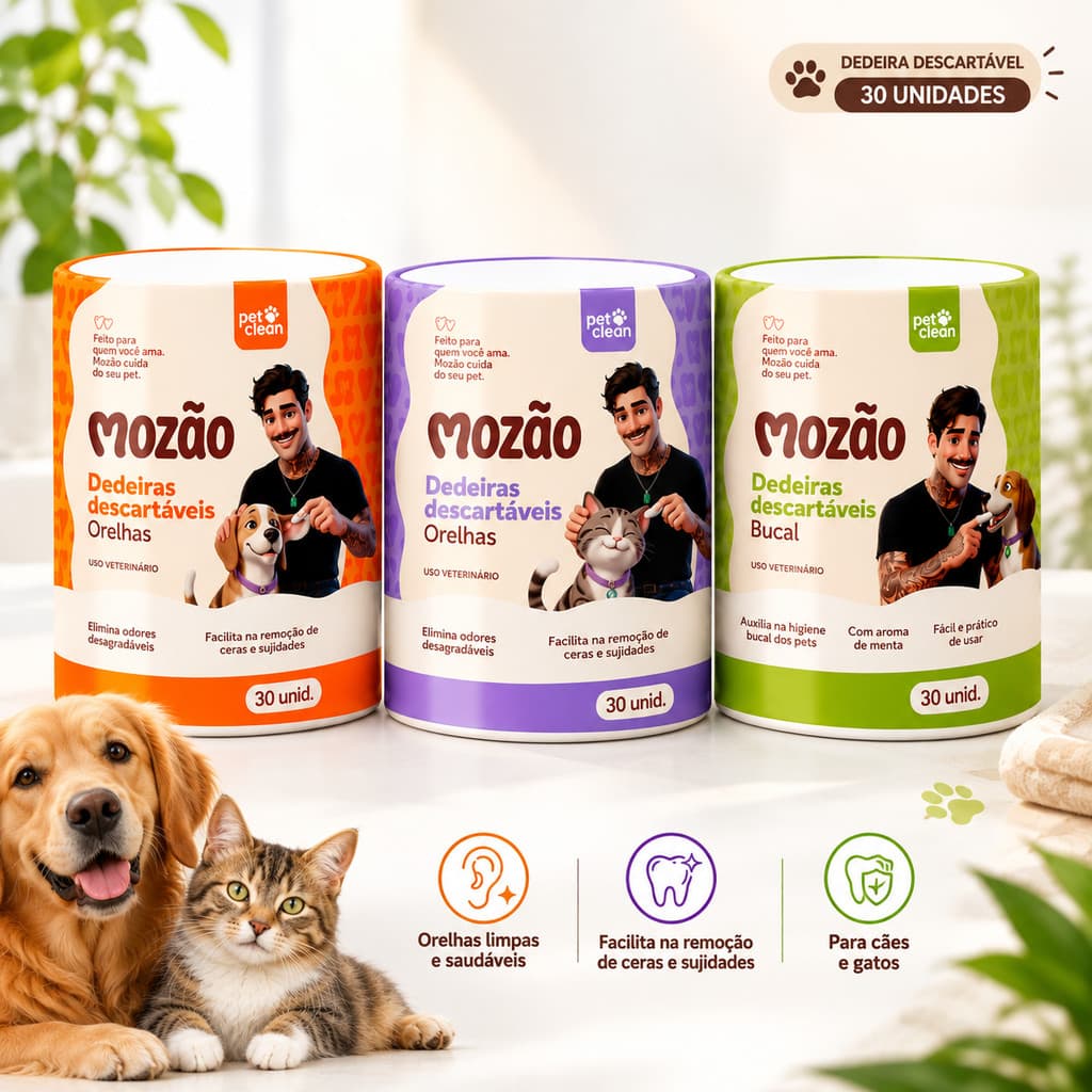 Dedeiras Descartáveis Umedecidas Limpa Orelhas e Boca Dedal Mozao Pet Clean