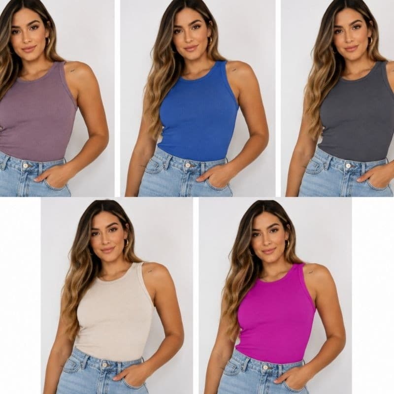 Kit 5 regata Feminina ribana gola redonda moda gringa blogueira