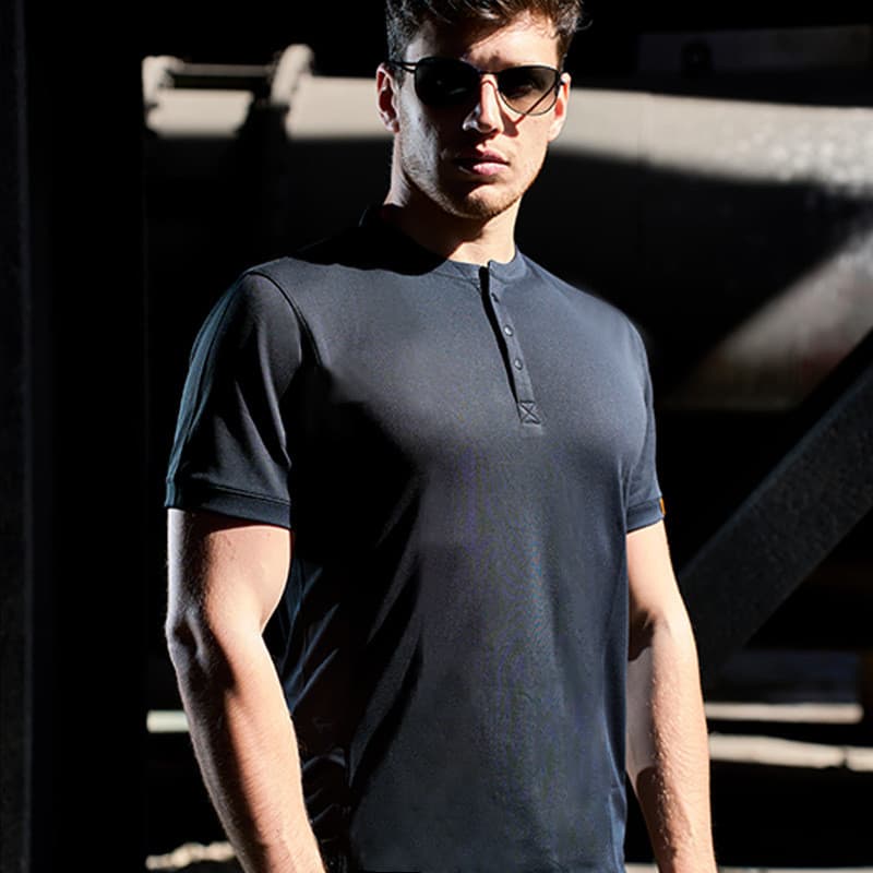 Verão ao ar livre masculino Henry colarinho de manga curta de secagem rápida respirável leve camiseta solta em torno do