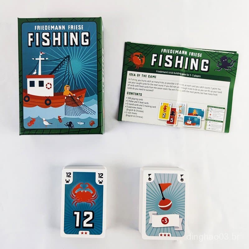 Jogo de tabuleiro de pesca com construção de cartas, pesca com fio e blocos, jogo de festa familiar em chinês e inglês p