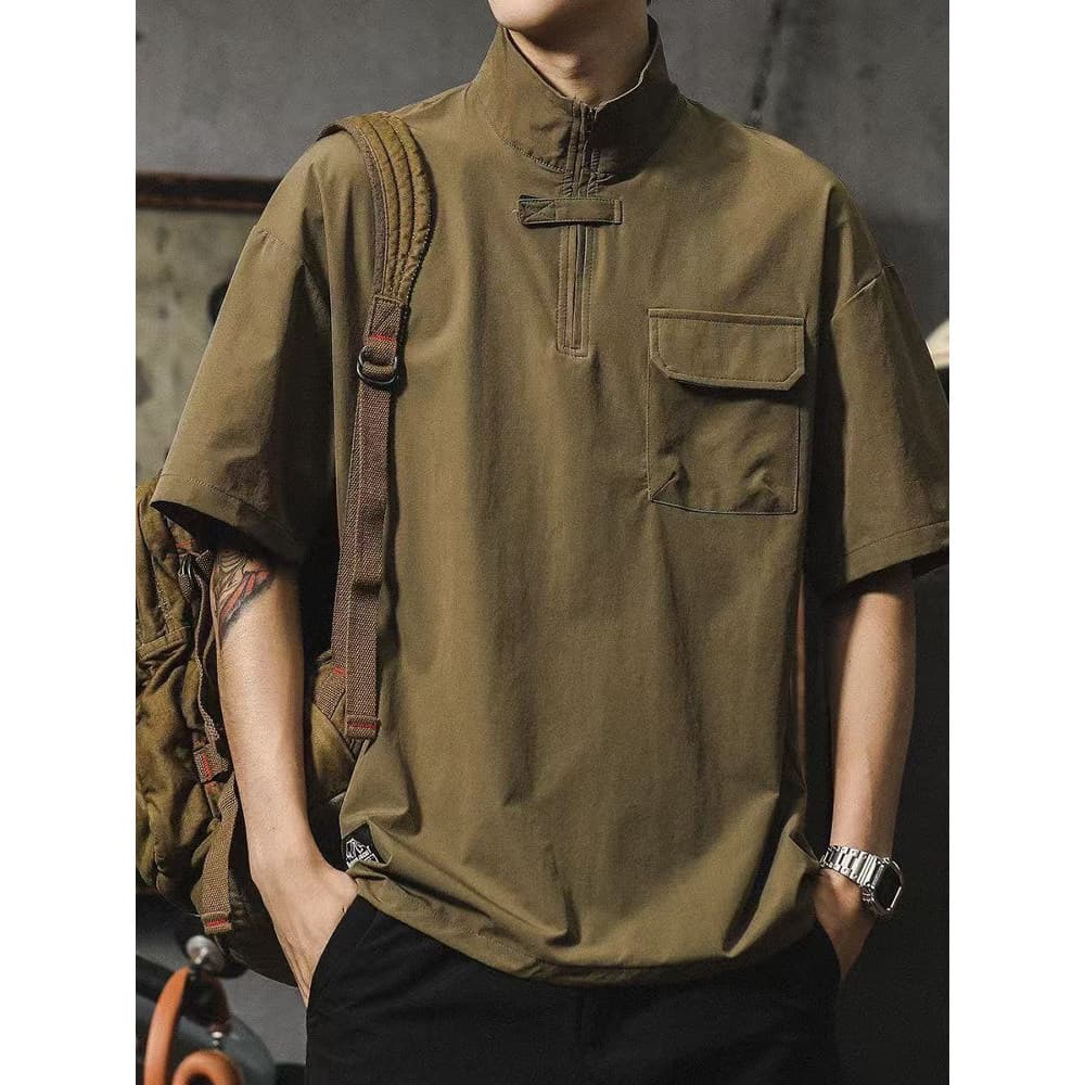 Camisa polo americana de verão camisa masculina de seda gelo camisa de secagem rápida de manga curta solta Workwear cami